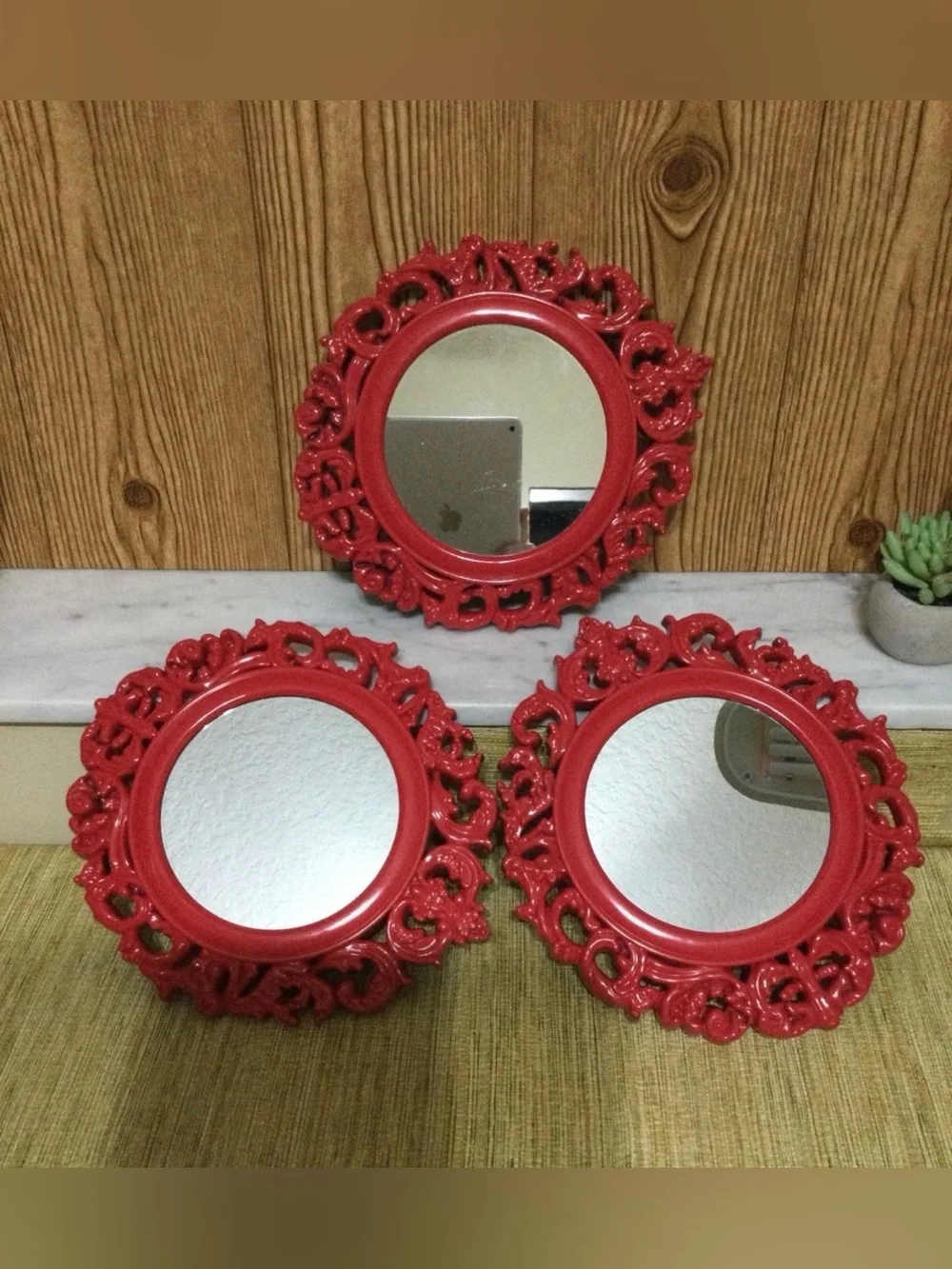 Plastic mirrors lightweight for hanging set of (3). 9